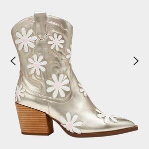 Betsey Johnson Gold Floral Heeled Boots